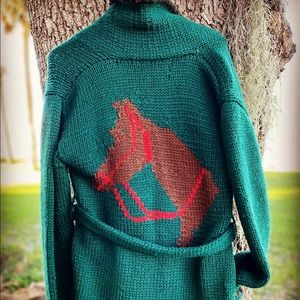 Vtg Ralph Lauren Wool Equestrian Cardigan Sweater L Prep Horse Hand Knit As Is